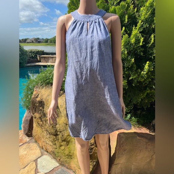 St Tropez Blue Linen A Line Dress with Denim Look in XS. Great Vacay Dress!! - Picture 12 of 12